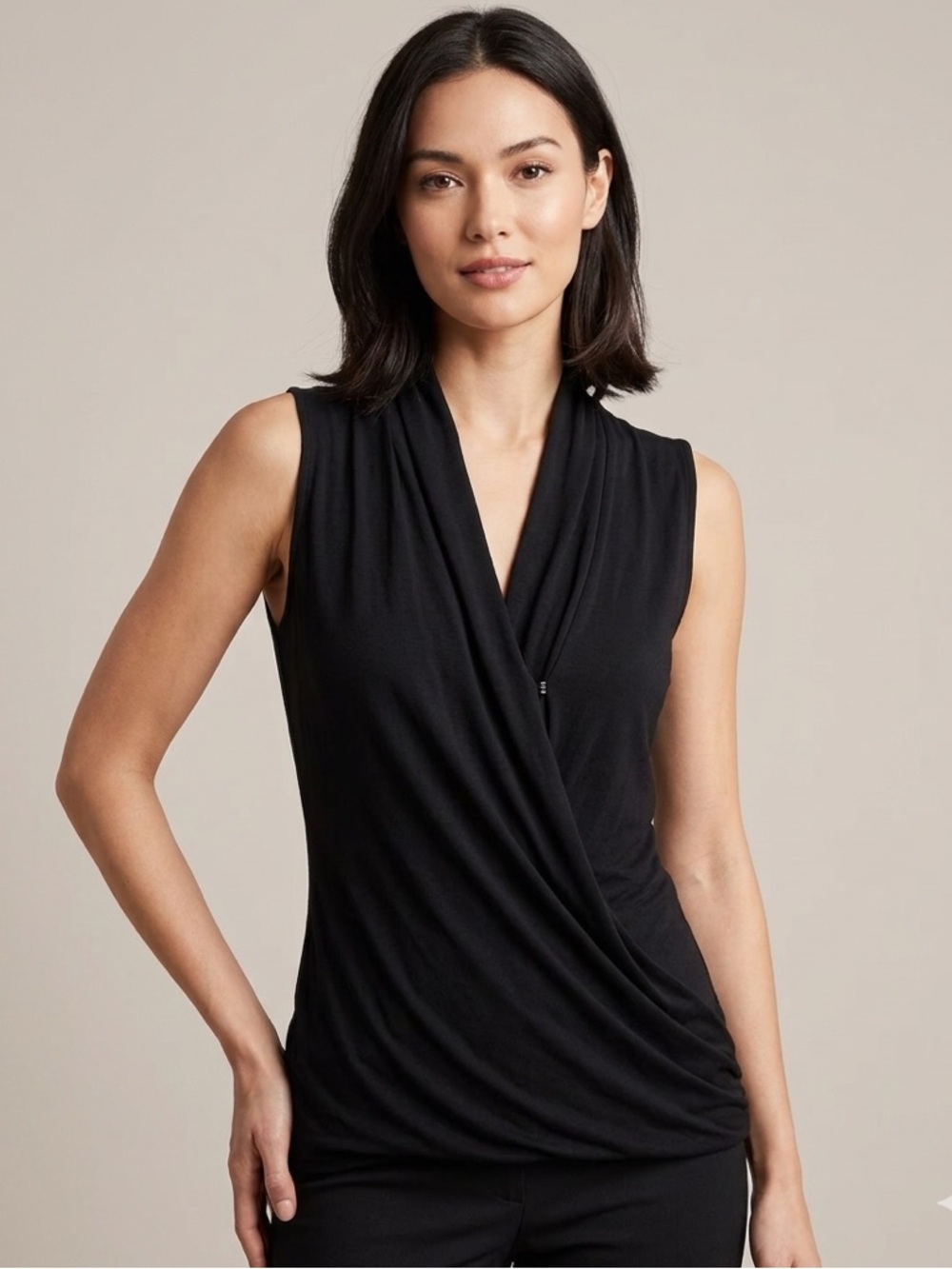 Forever 21 Black Open Front Blouse Top Button Snap Size M Sleeveless Drape